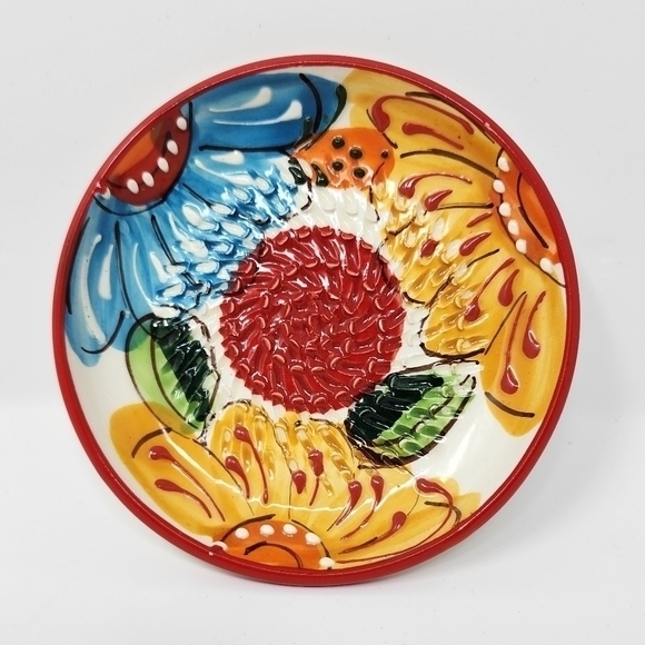 Garlic Grater Yellow Red Blue Floral Handmade And Hand Painted In Spain - Picture 7 of 7